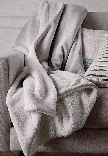 Amazon basic Micromink sherpa blanket Super soft Grey King NEW