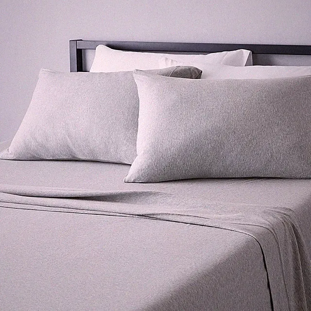 Amazon Basics 4 Piece Breathable 100% Cotton Jersey Knit Bed Full, Light Gray
