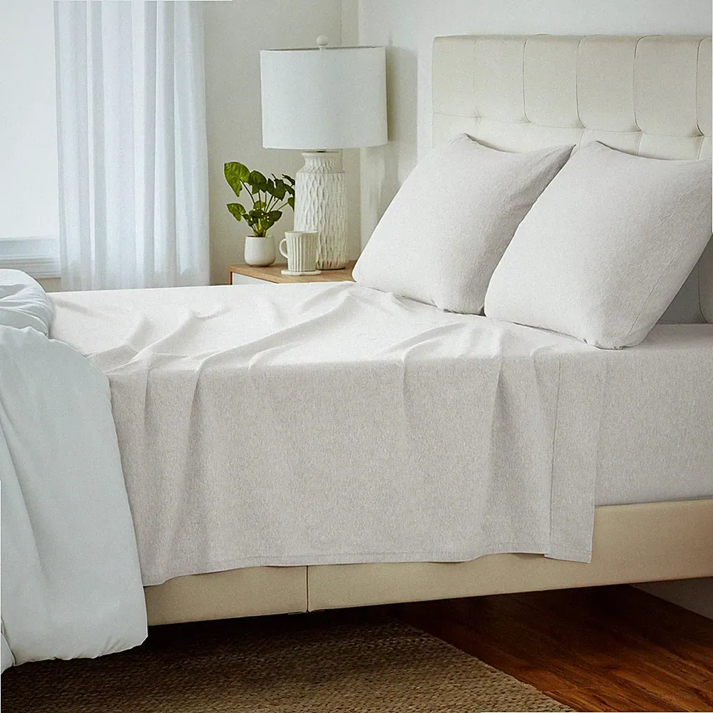 Amazon Basics 4-Piece Soft, Breathable 100% Cotton Jersey Knit Queen, Oatmeal