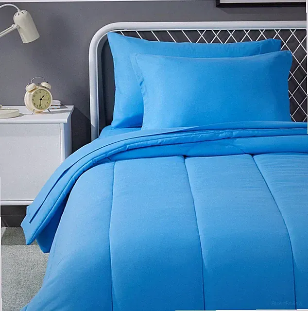 Amazon Basics 5 Piece Microfiber Kid's Bedding Set, Twin, Blue, Solid