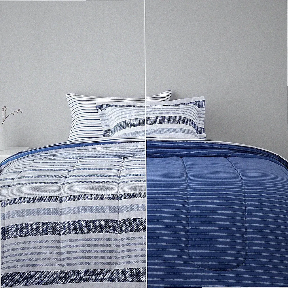 Amazon Basics 5-Piece Reversible Comforter Bed-in-A-Bag Twin/Twin XL Blue Denim