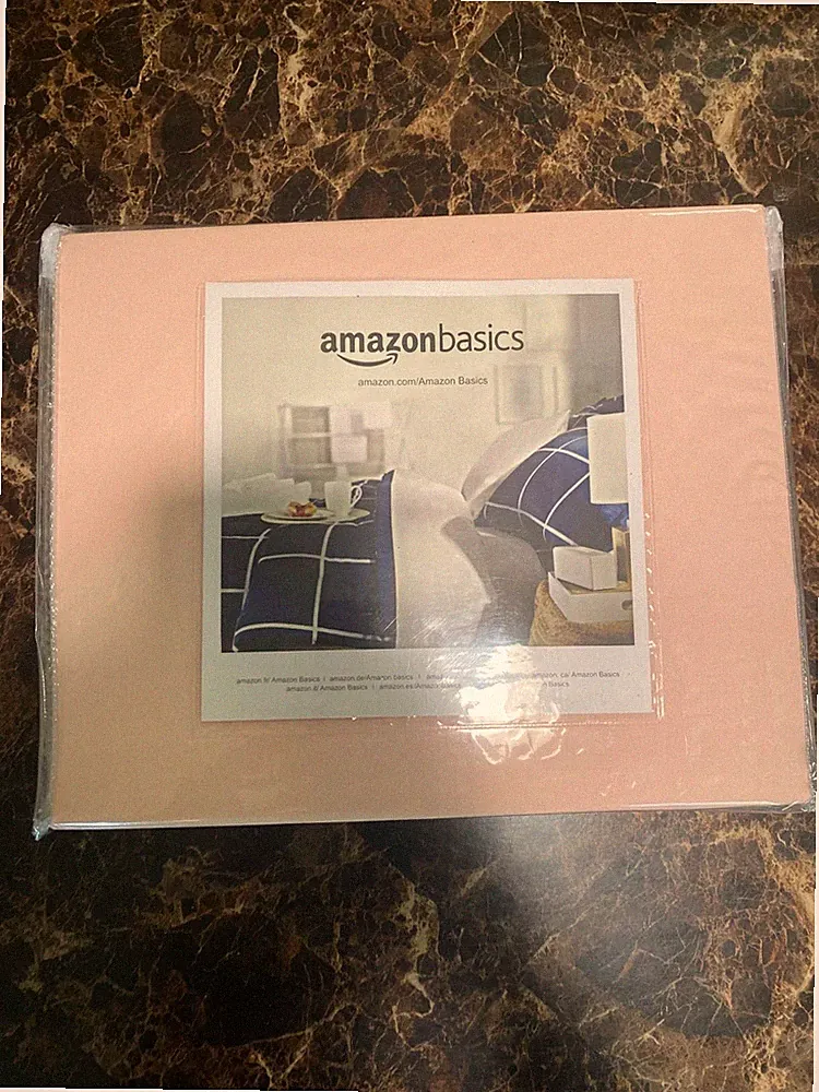 Amazon Basics Cal King Size Ultra-Soft Fitted Sheet for a Bed, Blush Baby Pink