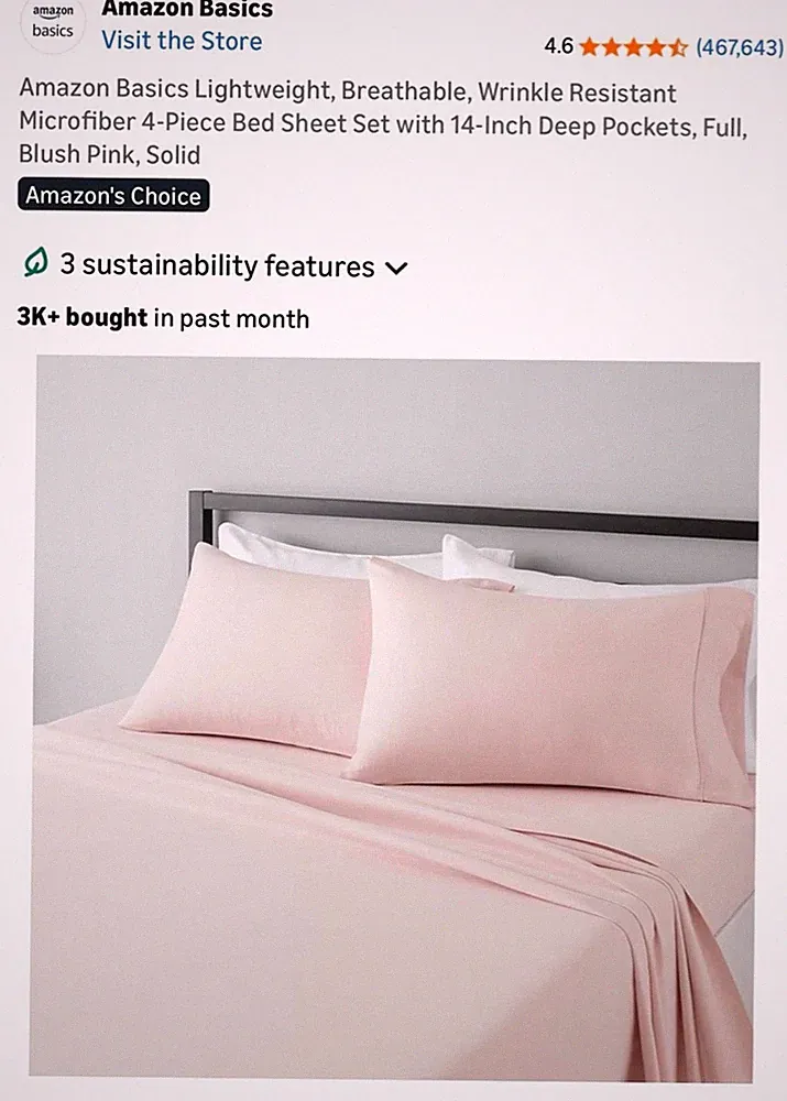 Amazon Basics Full Size Lightweight Microfiber 4-Piece Bed Sheet Set in Pink