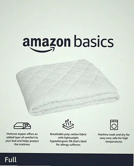 Amazon Basics Hypoallergenic Quilted Mattress Topper Pad - Full Size White