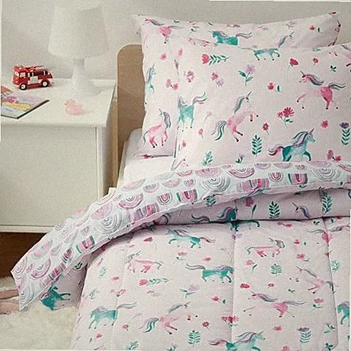 Amazon Basics Kids' 3-Piece Lightweight Cotton Comforter Set - Unicorns/Rainbows