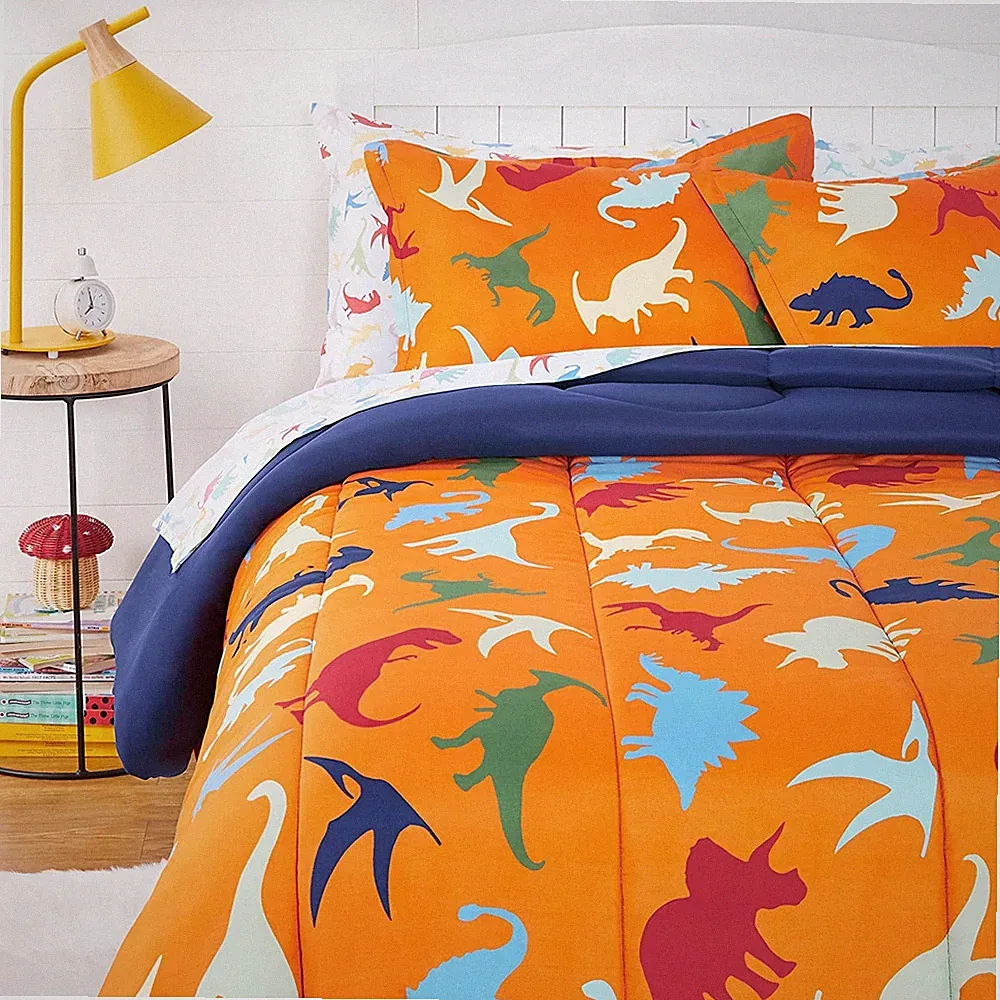 Amazon Basics Kids Full Queen Microfiber Bed-in-a-Bag Bedding Set DINO FRIENDS