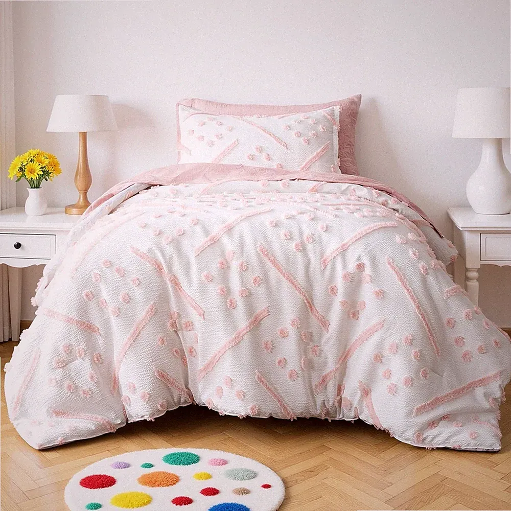 Amazon Basics Kids' Pink Bedding Set, 5-Piece Jacquard Microfiber Bed-in-a-Ba...