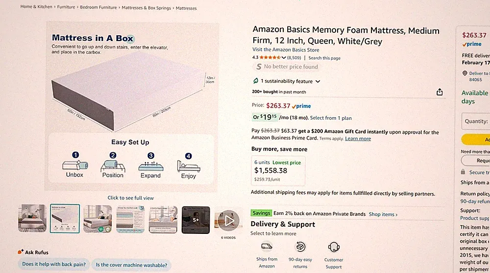 Amazon Basics Memory Foam Mattress, Medium Firm, 12 Inch, Queen, White/Grey