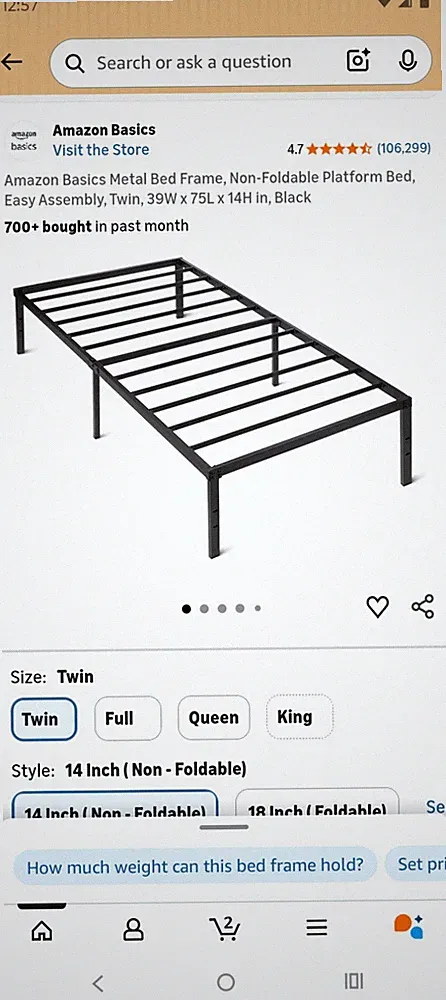 Amazon Basics Metal Platform Bed Frame Twin 39x75x14 Matte Black Easy Assembly