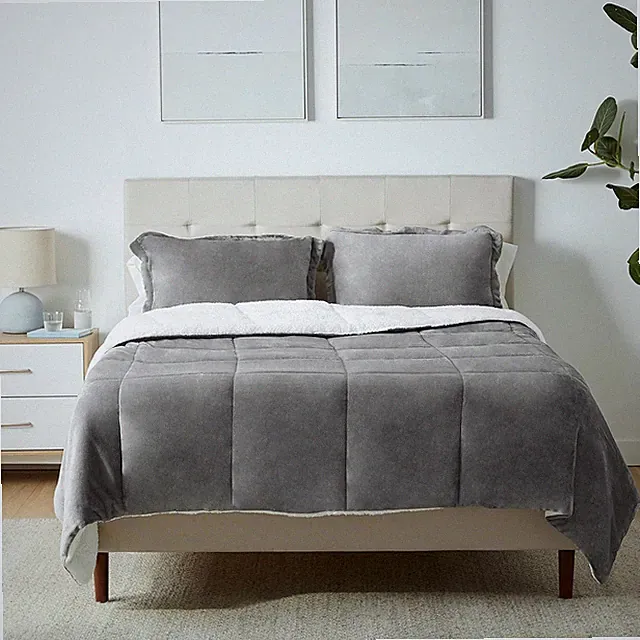 Amazon Basics Micromink Sherpa Comforter Set - Full/Queen, Charcoal Gray