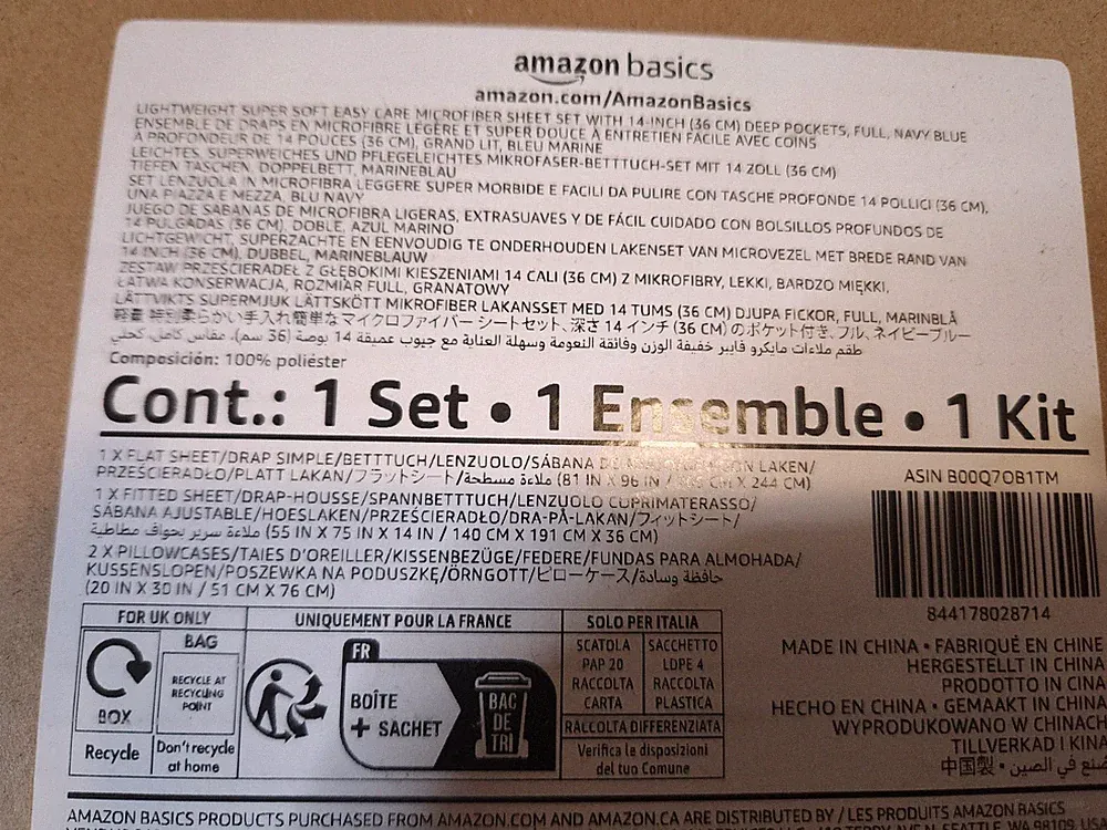 Amazon Basics Navy Full Bedsheet, New In Box