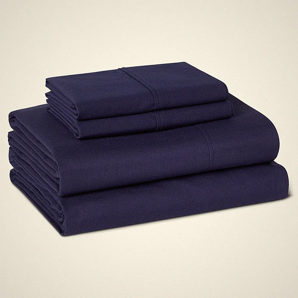 Amazon Basics Organic Cotton Sheet Set with 2-Pieces Pillowcase, Navy Blue, King