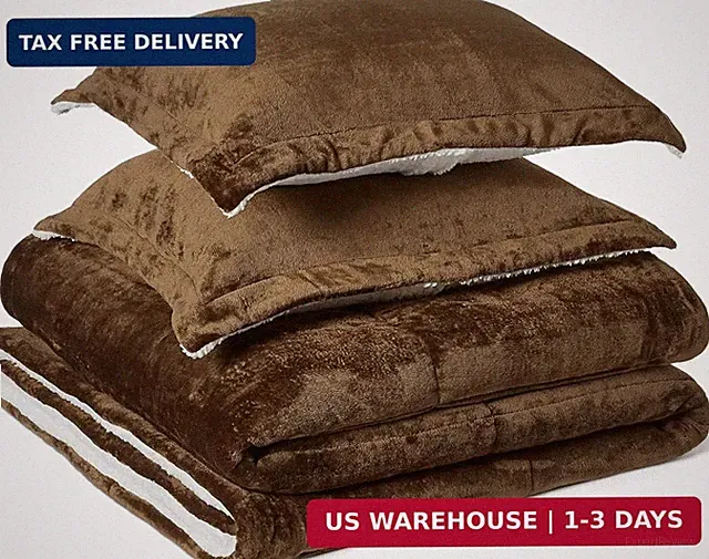 Amazon Basics Reversible Sherpa Comforter Set with Pillow Sham, Brown, King