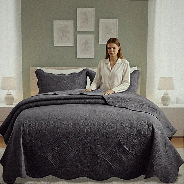 Embossed Quilted Bedspread Set Soft Lightweight Coverlet Throw Twin Queen King