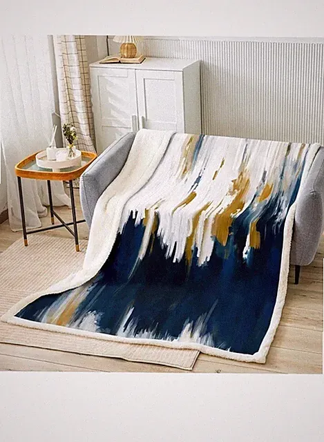 Erosebridal Navy Blue Blanket Gradient Brush Marks Throw Blanket for Bed
