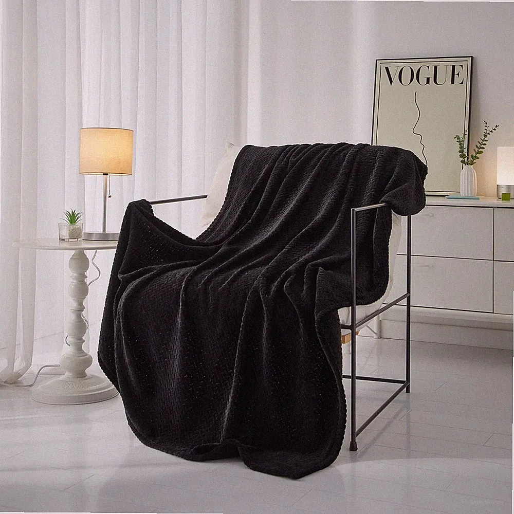 Mainstays Cozy Textured Plush Throw Blanket, Black, 50"x60" All Ages