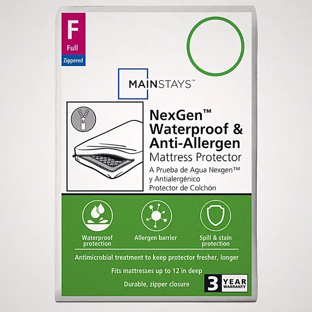 Mainstays NexGen Waterproof Anti-Allergen Zippered Mattress Protector, Full