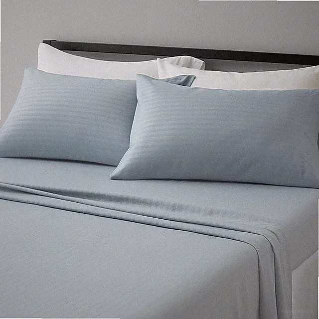 Soft, Breathable Microfiber Bed Sheets, Queen Size, 4-Piece, Spa Blue Striped